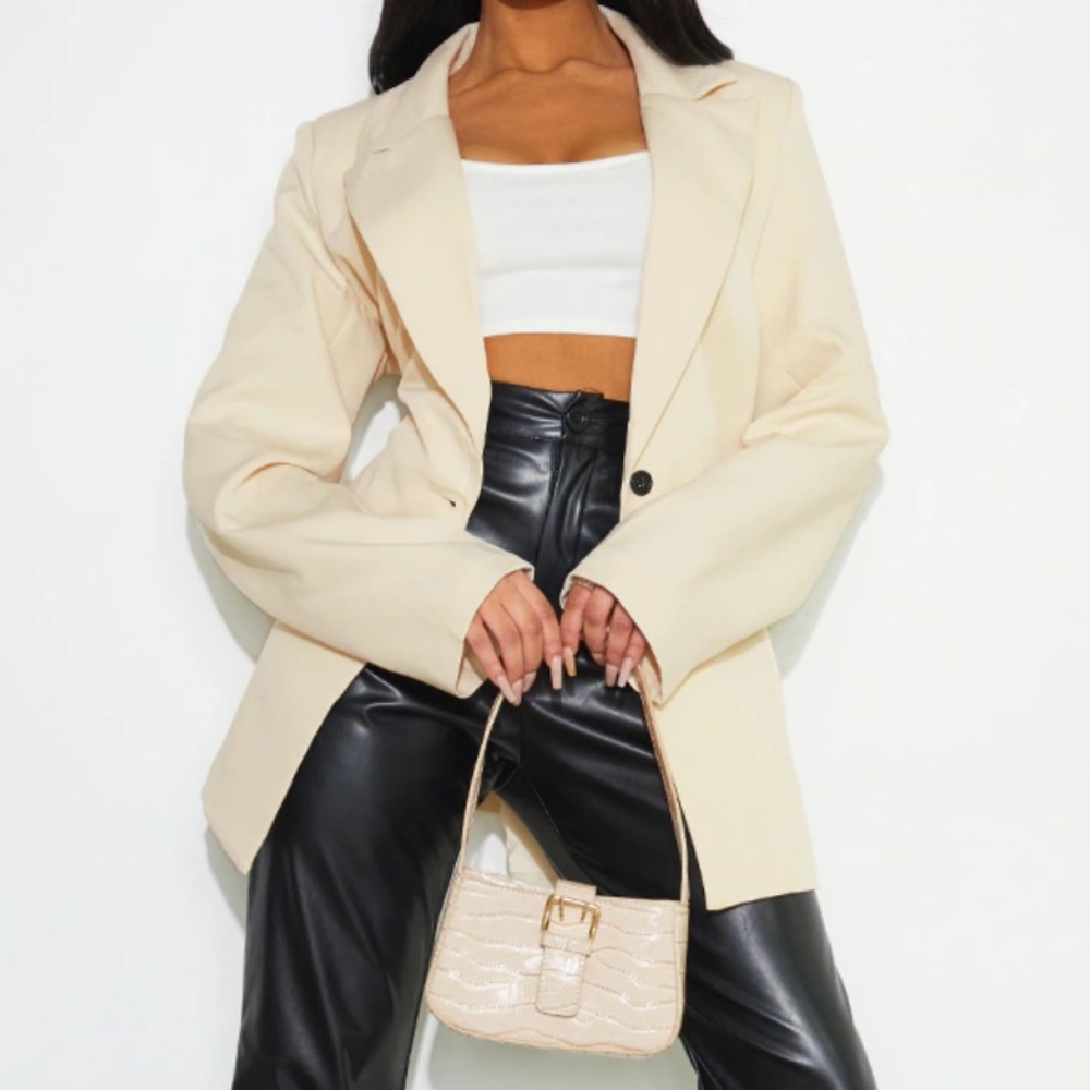 Prettylittlething Stone Oversized Drapey Button Detail Blazer